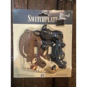 Vintage 1998 FIGI Tropical Dog Pets Double Switchplate Light Switch Cover